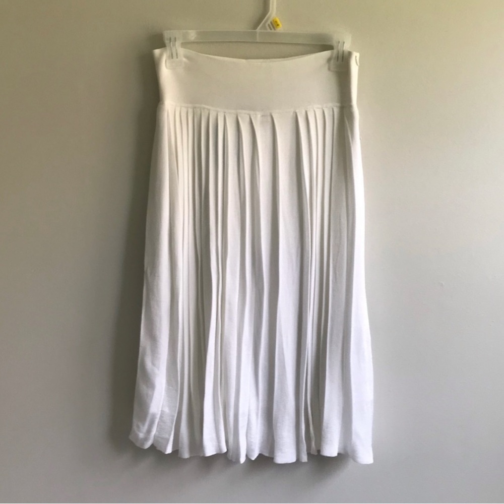 ADRIENNE VITTADINI STUDIO WINTER WHITE SKIRT PLEATS WIDE WAISTBAND STRETCH LINED